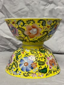 Pair Of Chinese Enameled Famille Rose Porcelain Bowls Six China Characters Mark