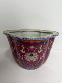 Chinese enameled famille rose lotus porcelain flower pot