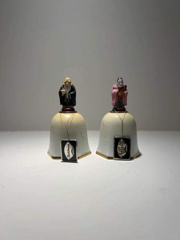 2 vintage porcelain bells produced by Toshikane: Size: 5 in Provenance: From Elkton MD collector. We can offer Affordable, Reliable packing and shipping to all over the world for most items, generally save 10% than UPS store or more, feel free to as