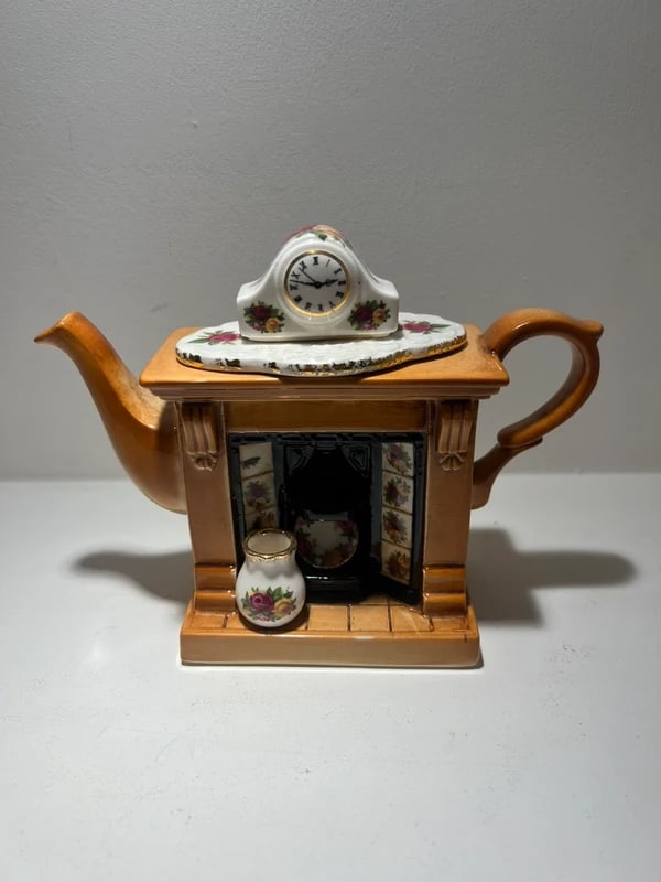 Paul Cardew designed Royal Albert "Old Country Roses" fireplace miniature teapot (1 of 2)