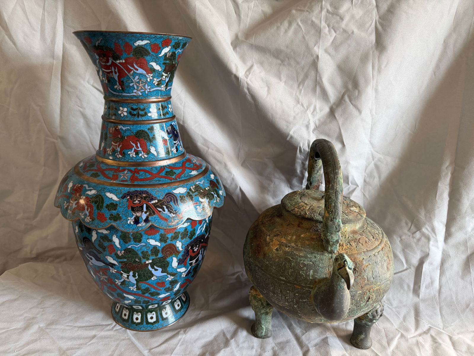 Set Of 2 Chinese Bronze China cloisonné: Size: The big vase tall 15.7 inch/ 39,9cm. Provenance: From West Chester PA collector. We can offer Affordable, Reliable packing and shipping to all over the world for most items, generally save 10% t
