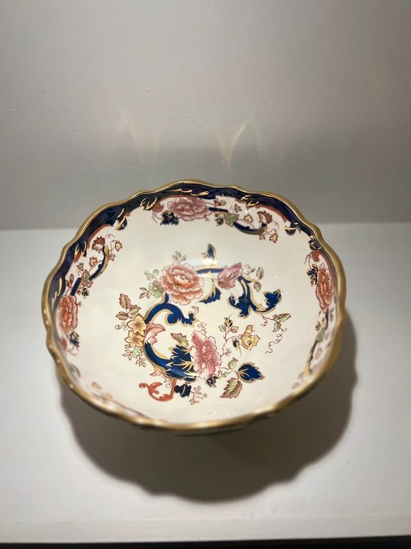 Masons Ironstone Bruges bowl in the "Blue Mandalay" pattern: Size: 7 inch. Provenance: From Baltimore MD collector. We can offer Affordable, Reliable packing and shipping to all over the world for most items, generally save 10% than UPS store or more, feel free