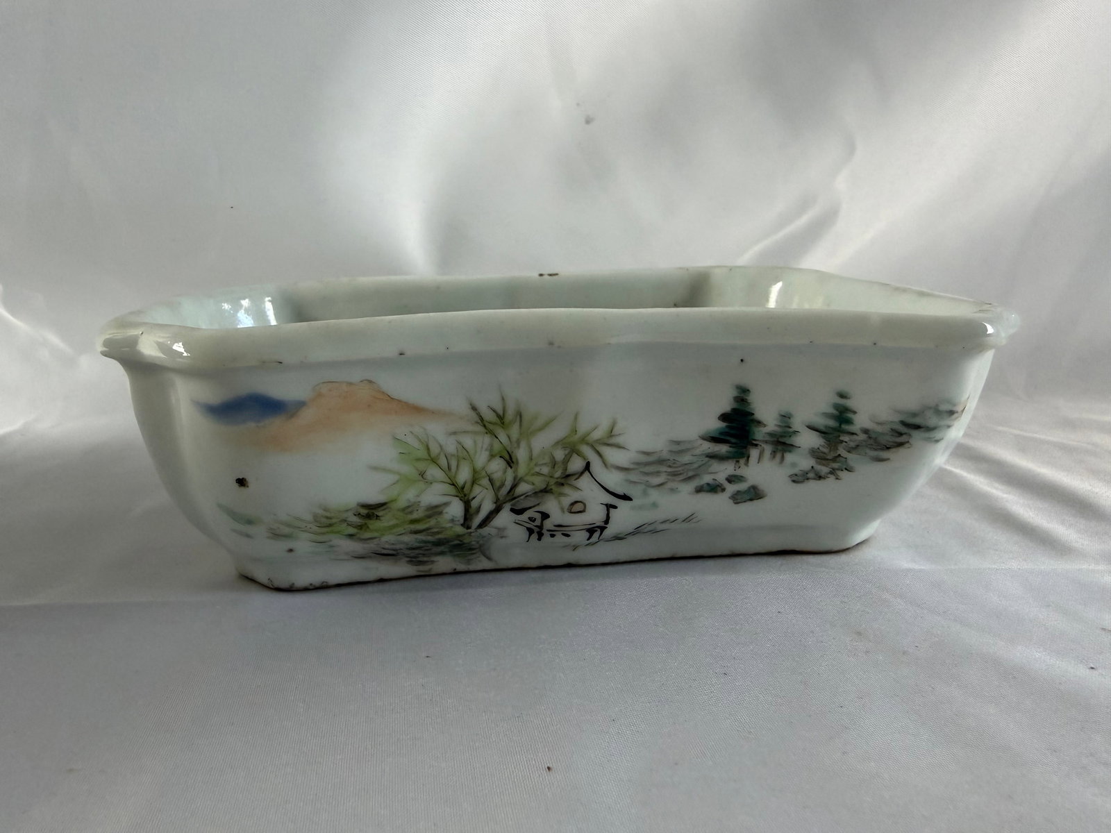 Chinese enameled famille rose landscape & bird scholars Porcelain China bowl: Size: 6.5x3.8 inches/ 16.5x9.8 cm. Provenance: From Trenton NJ collector. We can offer Affordable, Reliable packing and shipping to all over the world for most items, generally save 10% than most ship