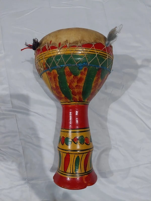 Vintage Terracotta Hand Painted Animal Skin Drum (1 of 2)