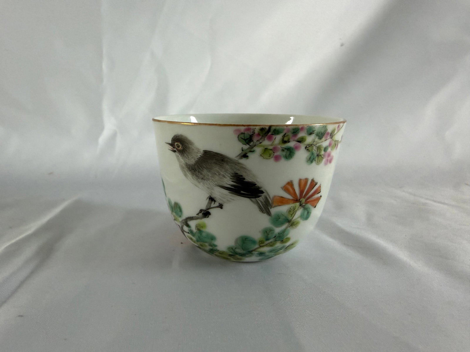 Chinese enameled famille rose birds Porcelain cup China characters mark: Size: 2.9 inches/ 7.5 cm. Provenance: From York PA DE collector. We can offer Affordable, Reliable packing and shipping to all over the world for most items, generally save 10% than most shipper or mo