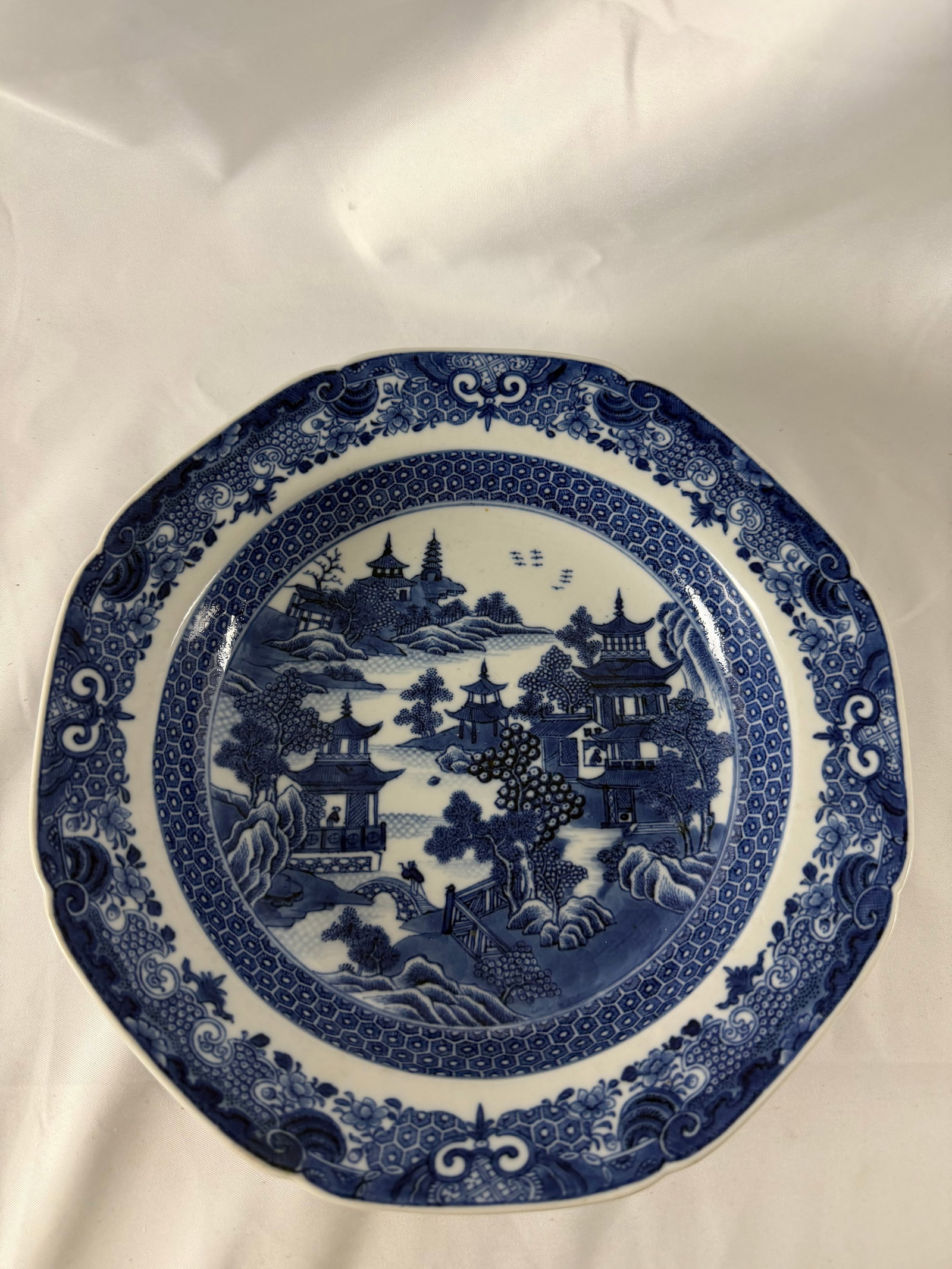 Chinese blue and white landscape porcelain plate (1 of 5)