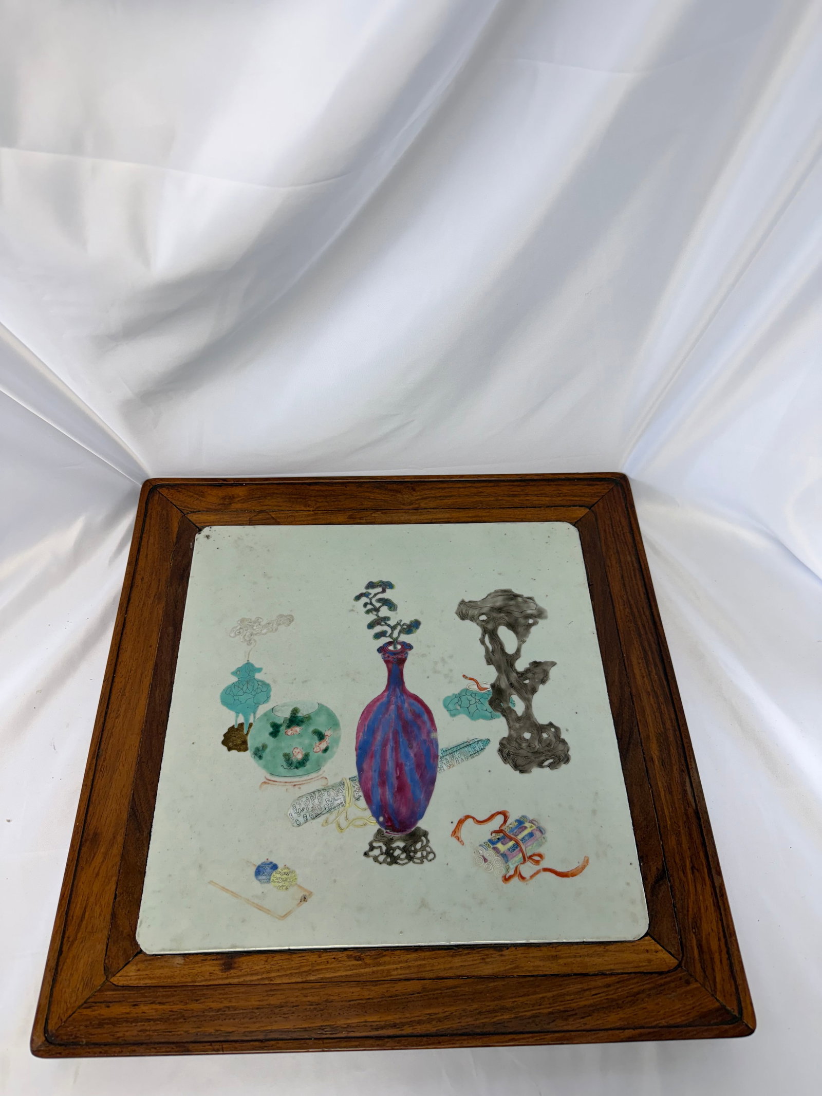 Large Chinese enameled famille rose antiques Porcelain China plaque framed (1 of 7)