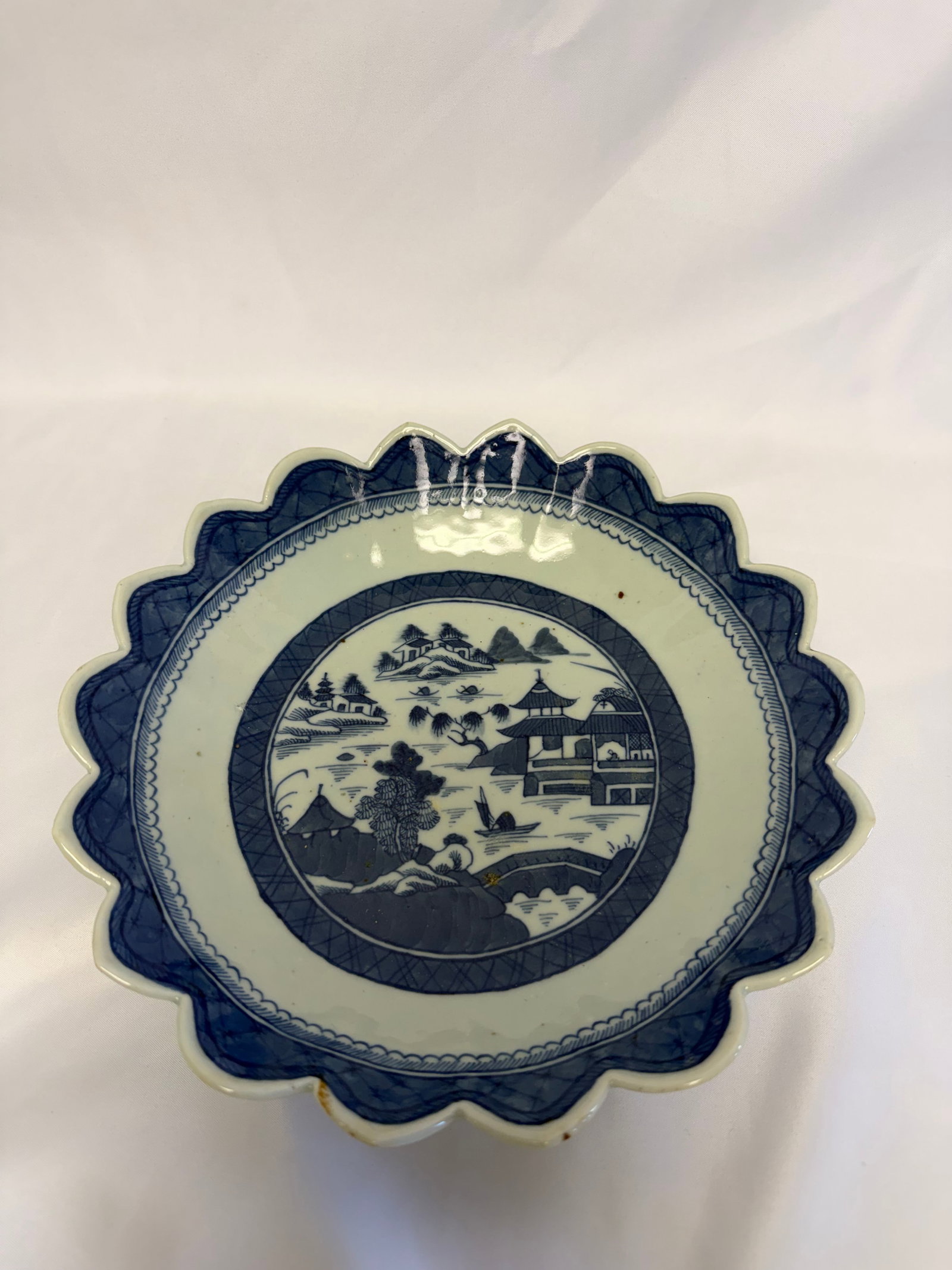 Chinese Antique Blue And White Landscape Porcelain NANKING Salad Bowl (1 of 6)
