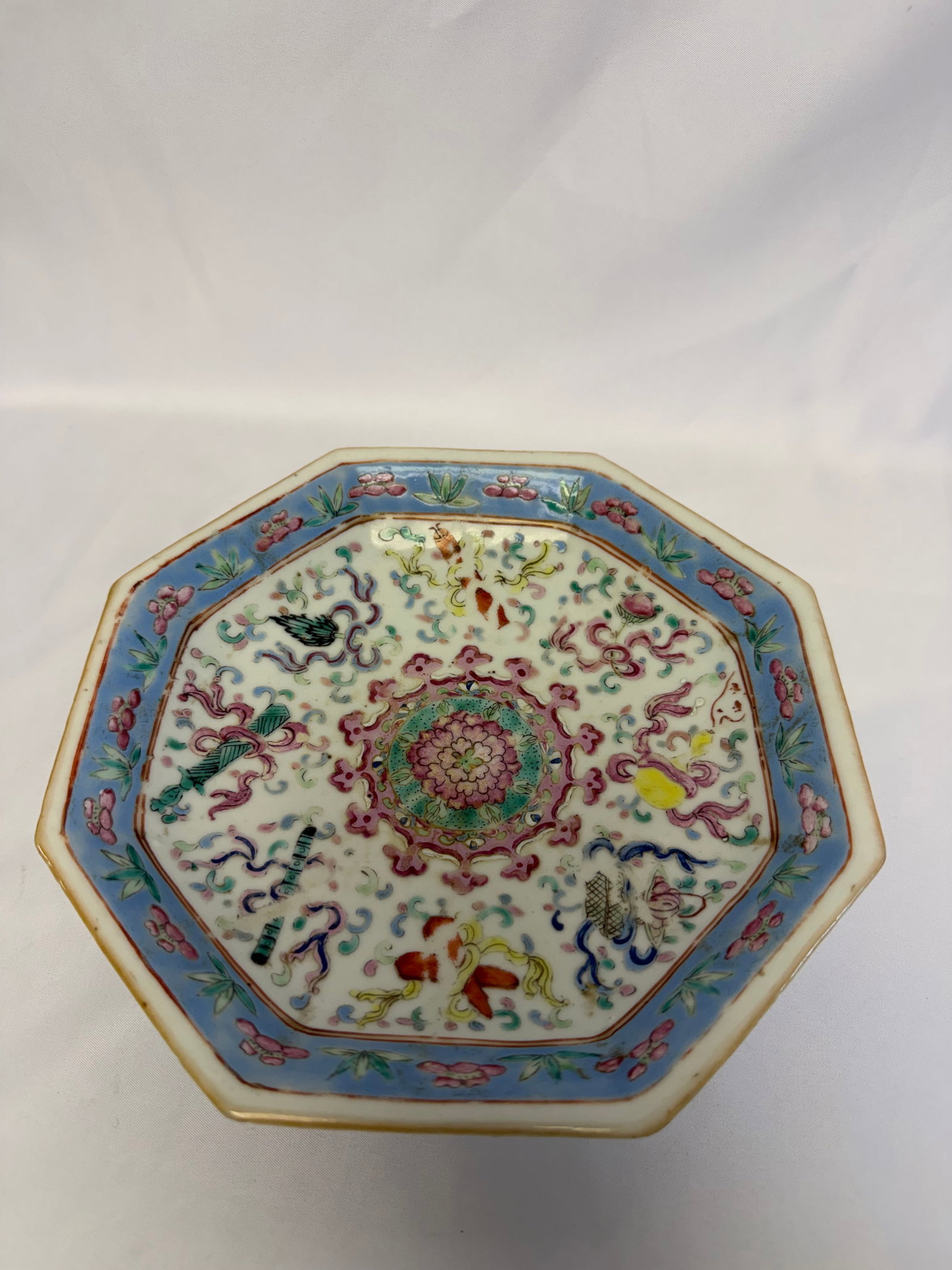 Chinese Enameled Famille Rose Porcelain China Foot Plate: Size: 8.2 inch. Provenance: From Newark DE collector. Preview Day: Preview open On Jun 13th Sat 10AM-4 PM, welcome. We can offer Affordable, Reliable packing and shipping to all over the world for mos