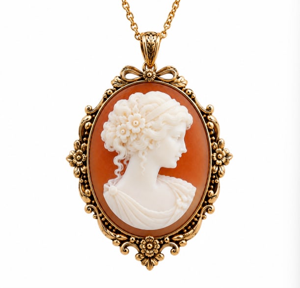 Cameo Style Necklace: Size: inch. Provenance: From Hockessin DE collector. Preview Day: Preview open On Jun 13th Sat 10AM-4 PM, welcome. We can offer Affordable, Reliable packing and shipping to all over the world for most