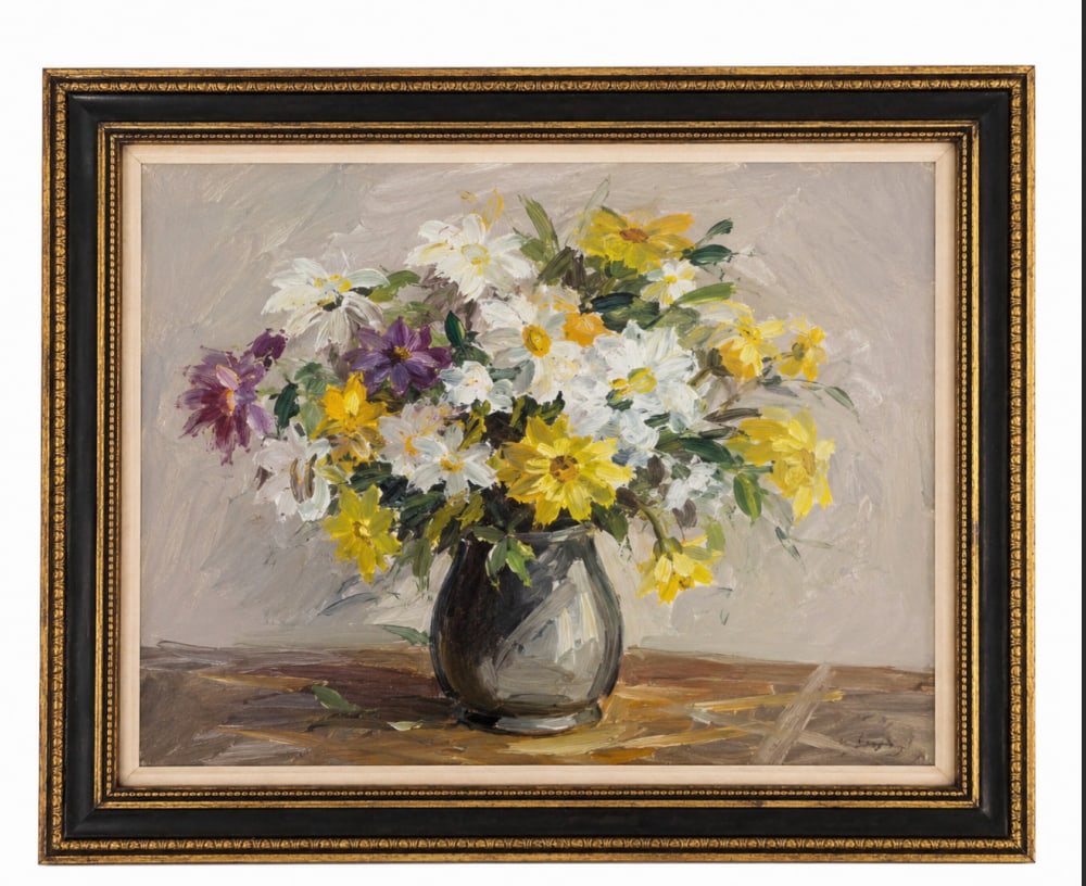 Vintage Style Oil Painting Framed Flowers (1 of 1)