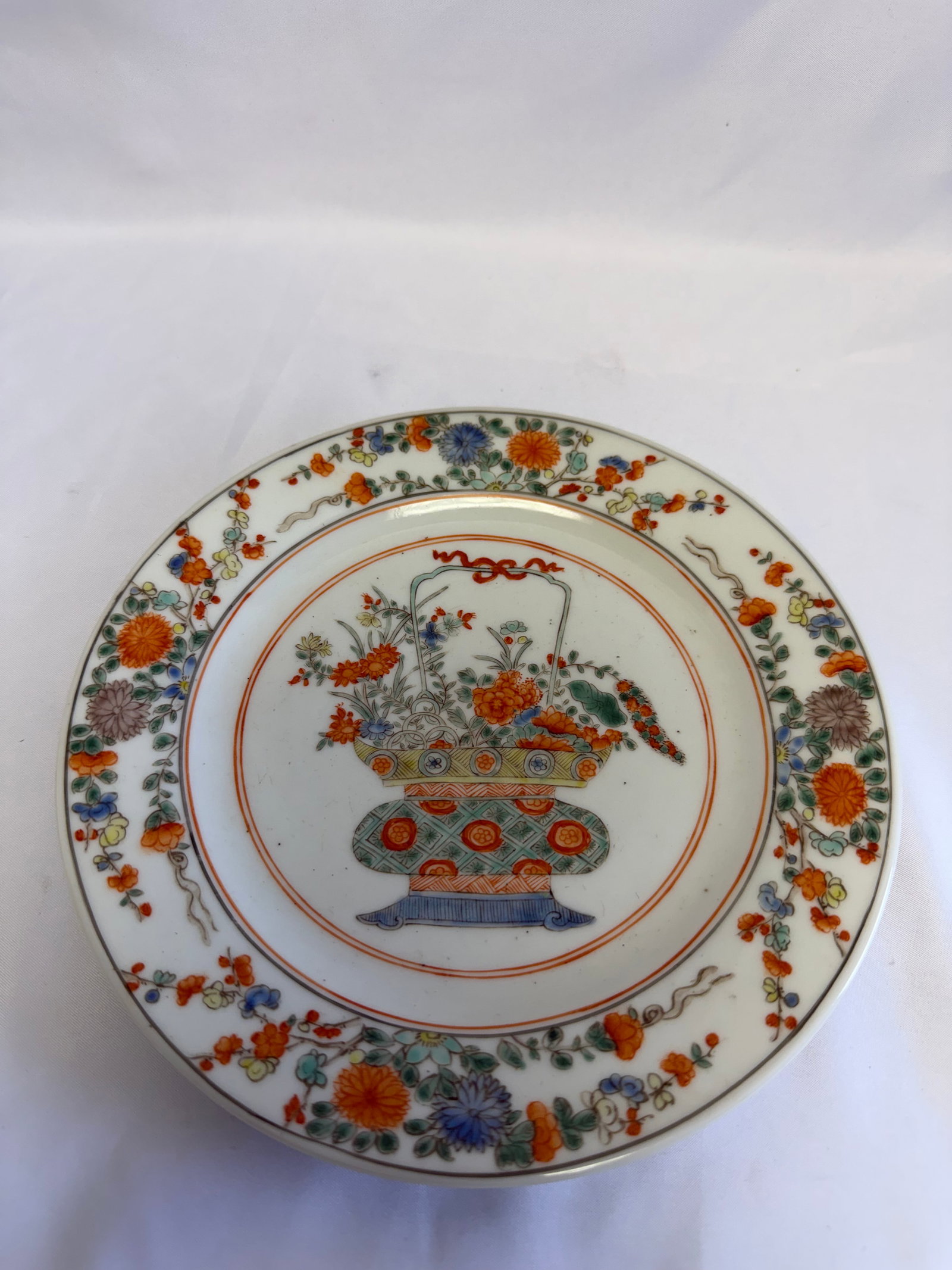 Chinese Enameled Famille Rose Flowers Basket Porcelain China Plate (1 of 6)