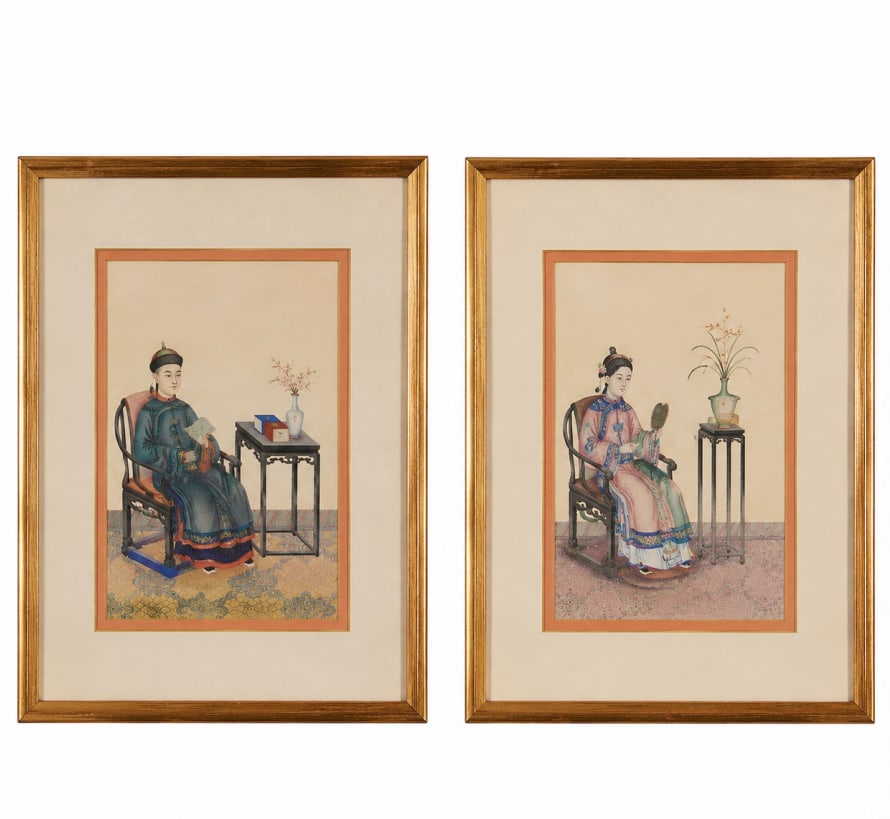 Set Of 2 Chinese figural painting on rice paper Framed A (1 of 1)