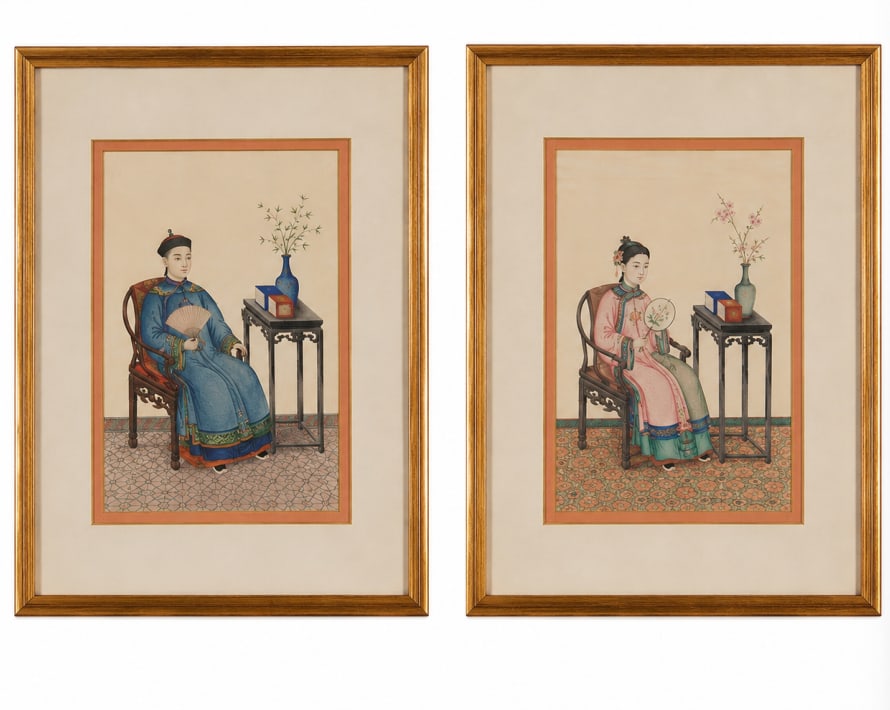 Set Of 2 Chinese figural painting on rice paper Framed B: Size: 13.5x10.5 width inch. Provenance: From Willmington DE collector. Preview Day: Preview open On Jun 13th Sat 10AM-4 PM, welcome. We can offer Affordable, Reliable packing and shipping to all over 