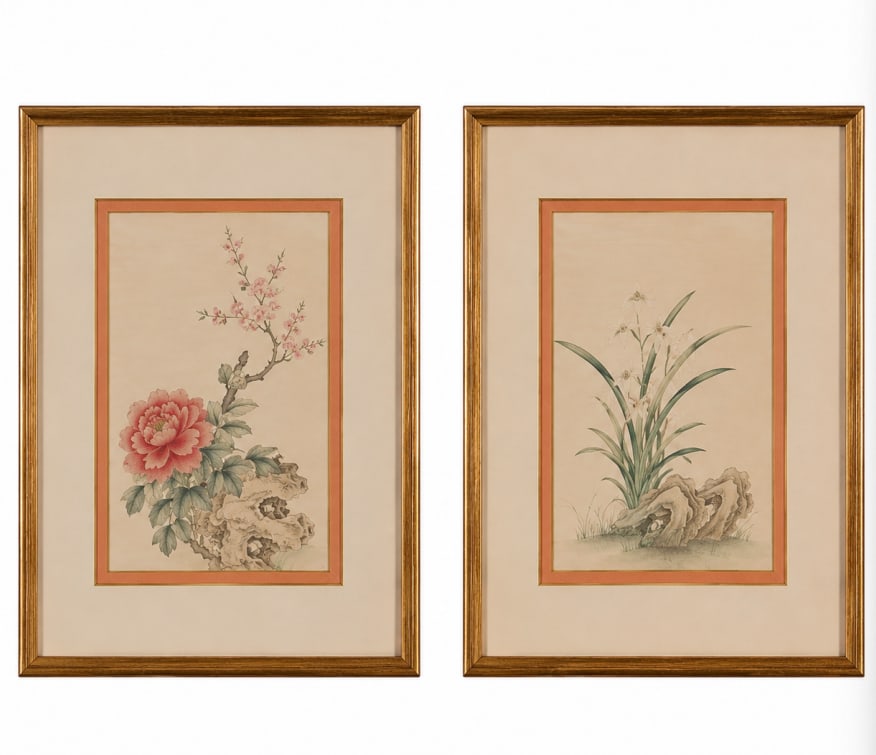 Set Of 2 Chinese Vegetable painting on rice paper Framed (1 of 1)