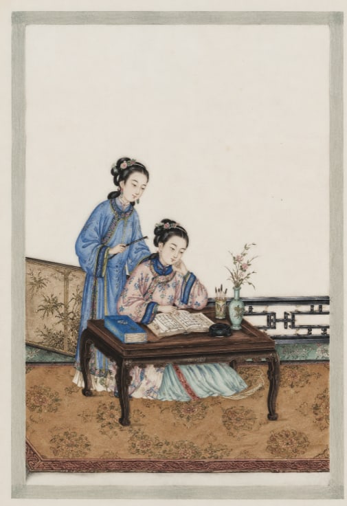 Chinese figural painting rice paper 2 Women: Size: 13.5x10.5 width inch. Provenance: From Willmington DE collector. Preview Day: Preview open On Jun 13th Sat 10AM-4 PM, welcome. We can offer Affordable, Reliable packing and shipping to all over 