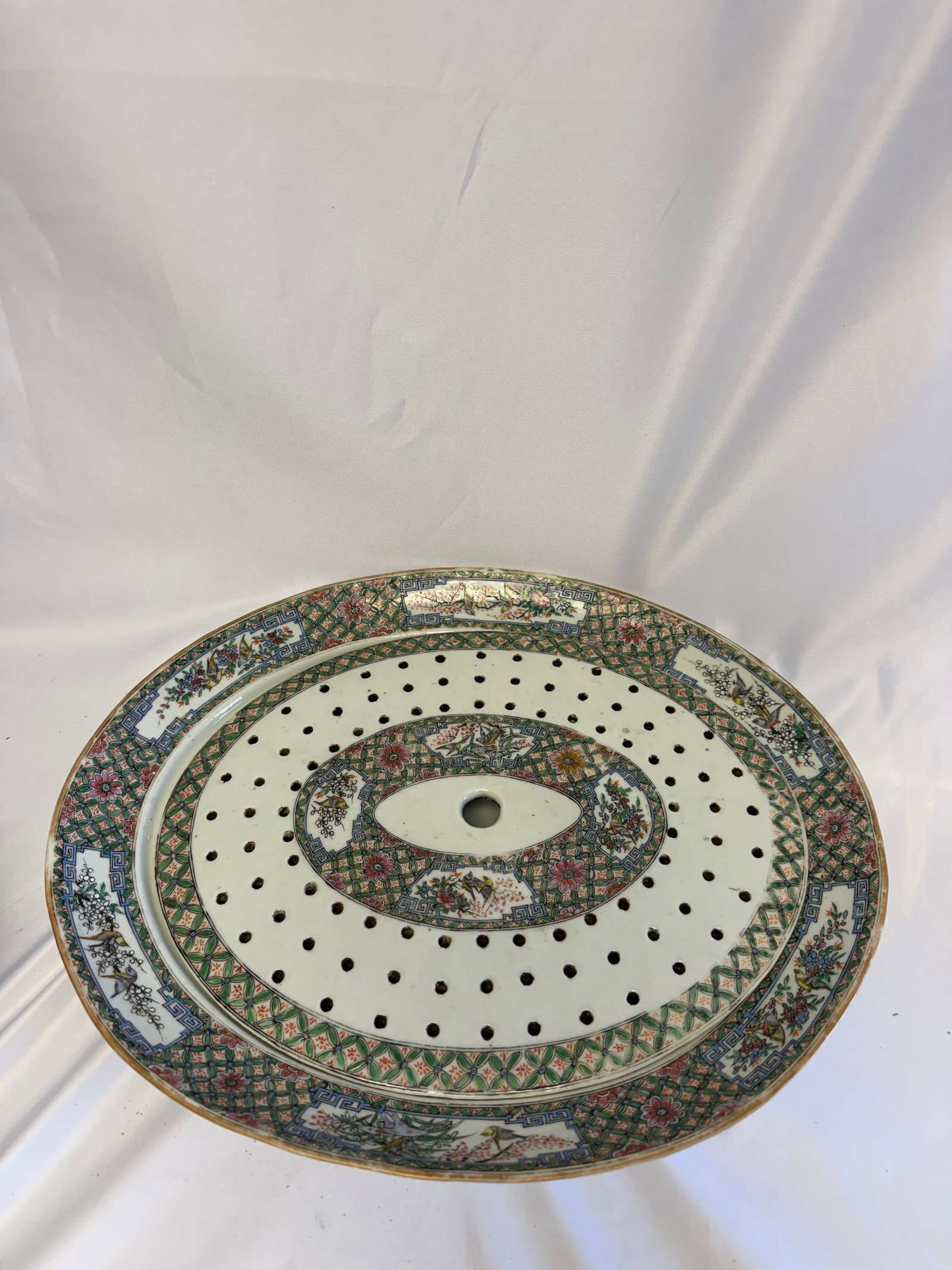 Large Chinese Enameled Famille Rose Porcelain China Warm Plate (1 of 8)