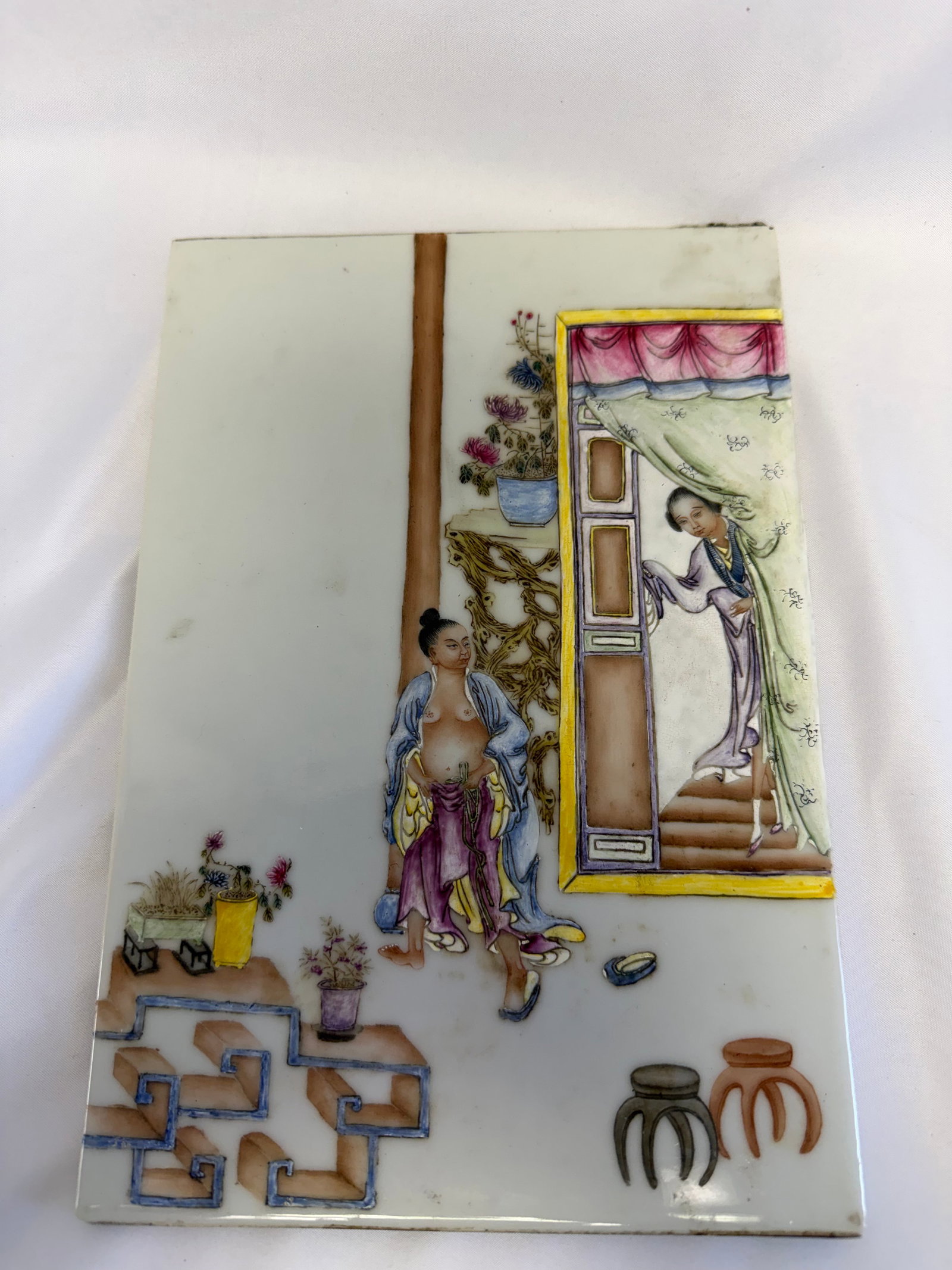 Chinese Enameled Famille Rose Spouses Porcelain China Plaque (1 of 9)