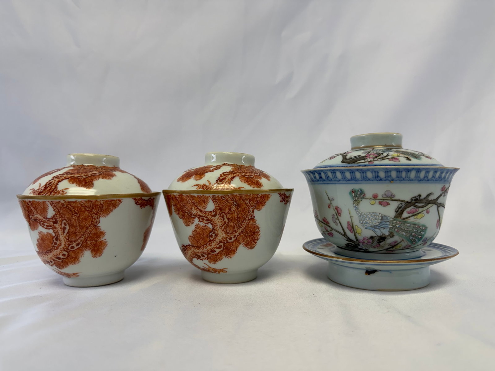 Set Of 3 Chinese Famille Rose Porcelain China Tea Lid Cups (1 of 16)
