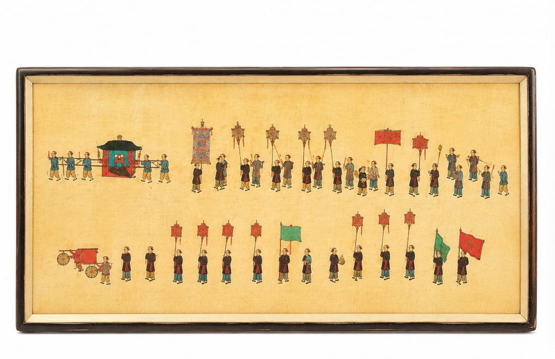 MANNER CHINESE WATERCOLOR PAINTING QING B: Size: 14X26 inch. Provenance: From New Castle DE collector. Preview Day: Preview open On Jun 13th Sat 10AM-4 PM, welcome. We can offer Affordable, Reliable packing and shipping to all over the world f