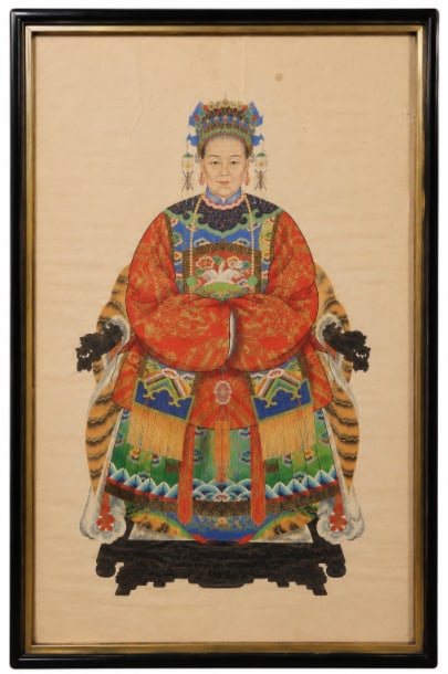 Antique Qing Dynasty Ink & Color Ancestor Large Painting A: Size: 18X8 inch. Provenance: From New Castle DE collector. Preview Day: Preview open On Jun 13th Sat 10AM-4 PM, welcome. We can offer Affordable, Reliable packing and shipping to all over the world fo