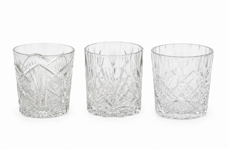 3 Clear Pressed Cut Crystal Glass Cups (1 of 1)