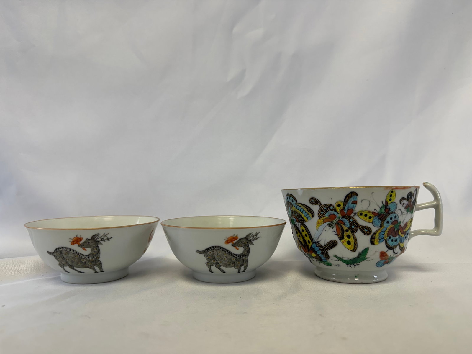 Set Of 3 Chinese Enameled Famille Rose Porcelain China Cup (1 of 9)