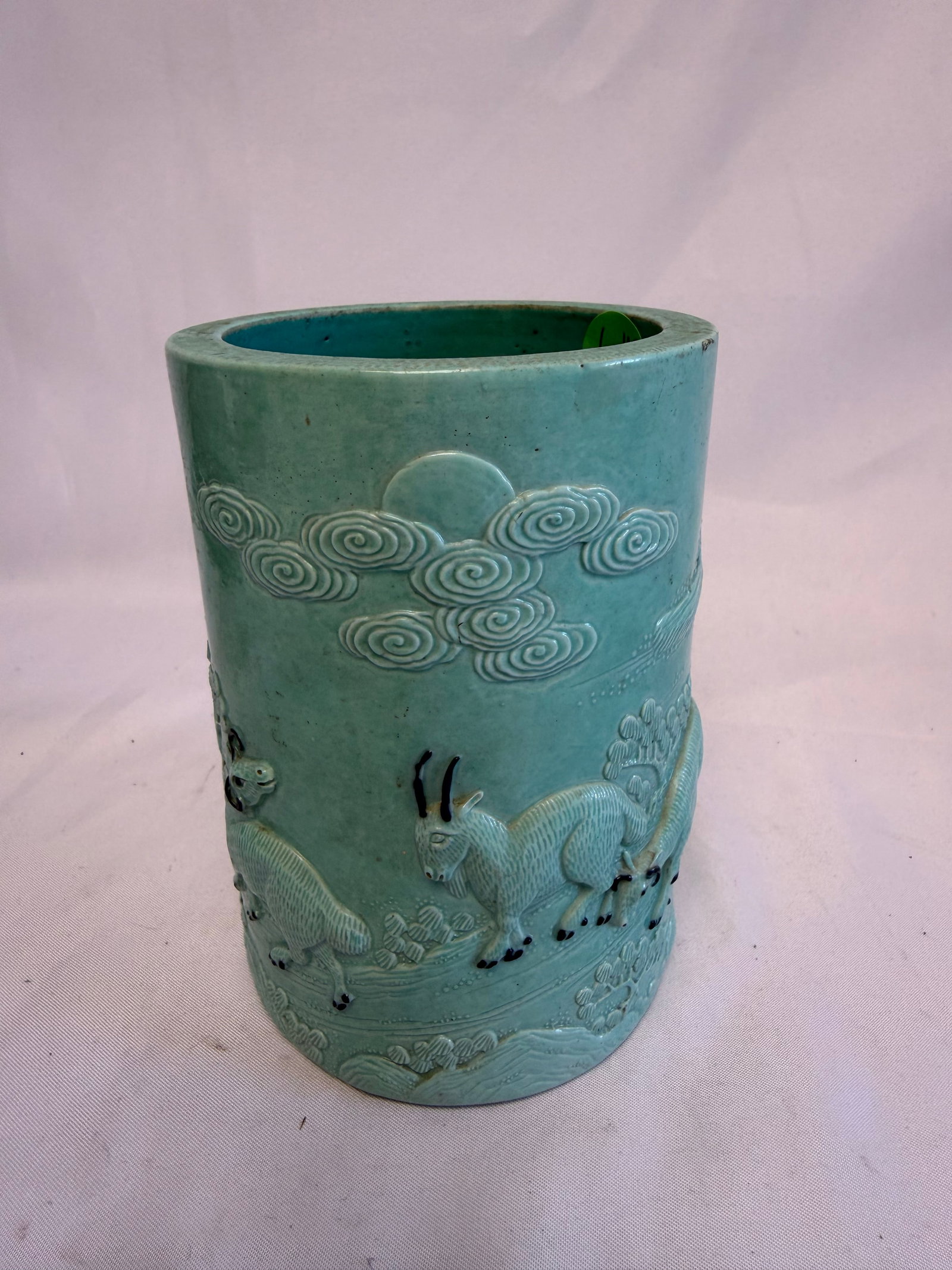Chinese Green Glazed Goat Porcelain China Brush Pot Mark (1 of 9)