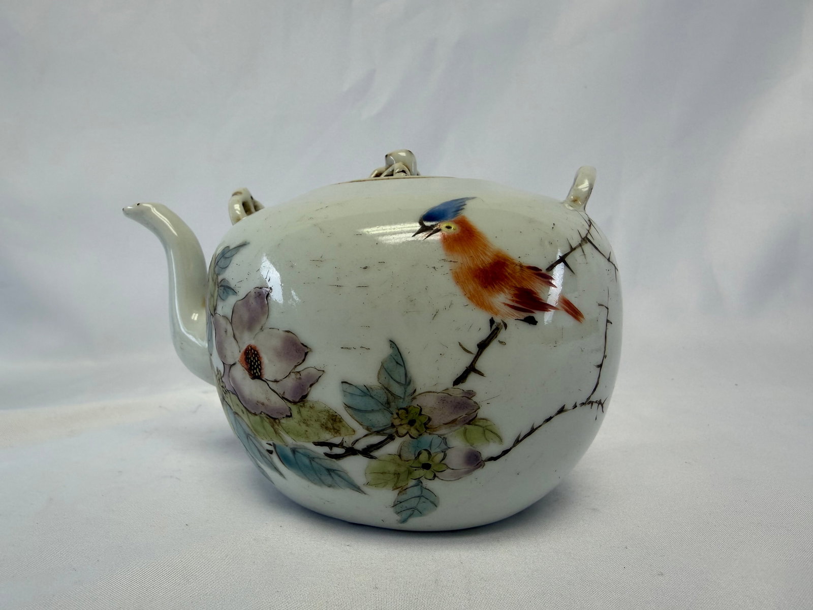 Chinese Enameled Famille Rose Bird Porcelain China Scholar Teapot Mark (1 of 12)