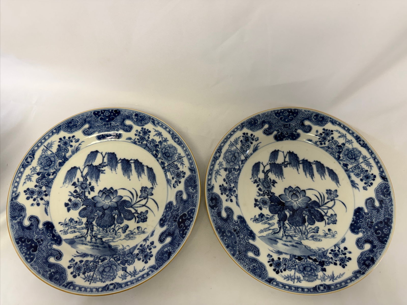 Pair Of Chinese Export Blue And White Garden Porcelain China Plates (1 of 6)