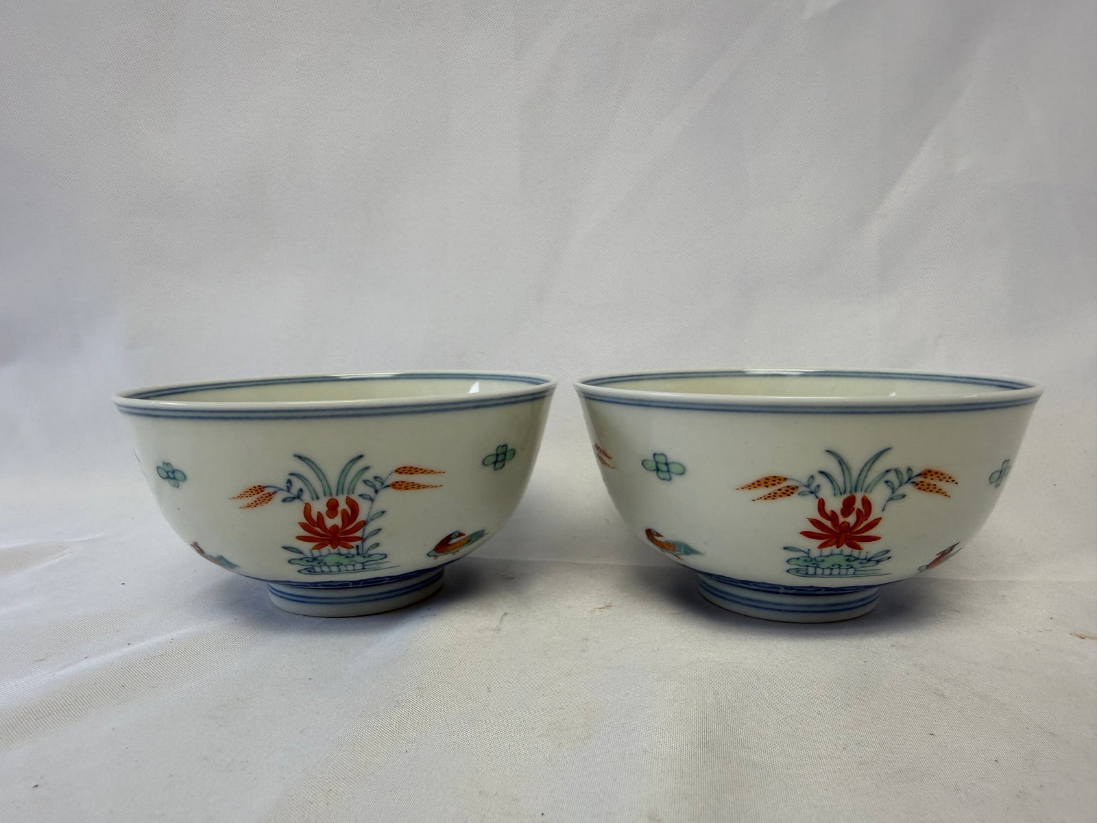 Pair Of Chinese Blue And White DOUCAI Duck Porcelain China Bowls Mark (1 of 9)