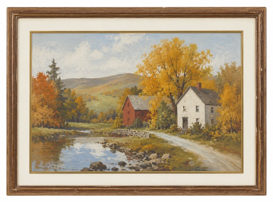 Vintage Oil Painting House: Size: 16x20 inch. Provenance: From West Chester PA collector. Preview Day: Preview open On Jun 13th Sat 10AM-4 PM, welcome. We can offer Affordable, Reliable packing and shipping to all over the world