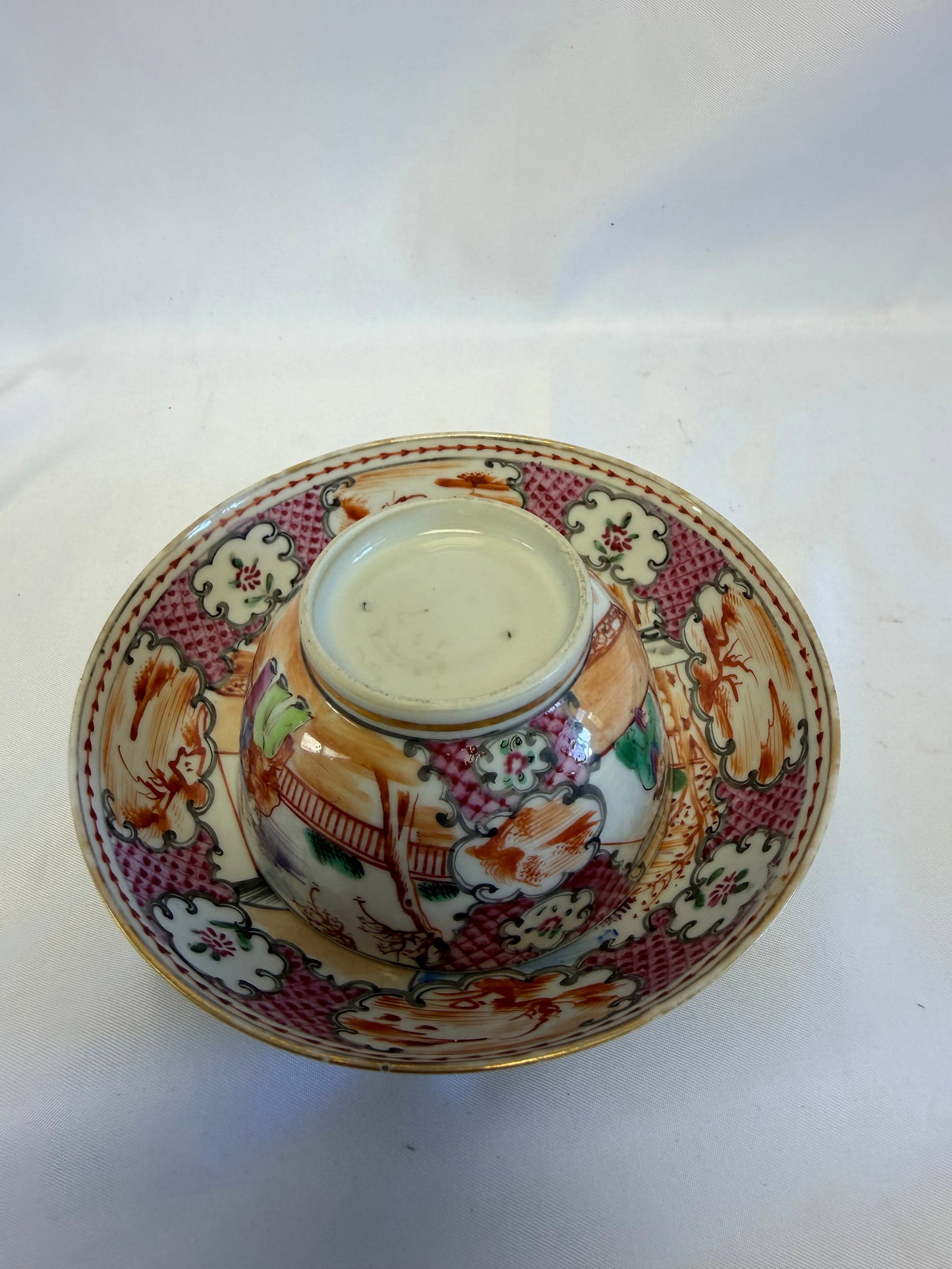Chinese Famille Rose Lord Man Tea Cup And Saucer: Size: saucer width 5.5 inch. Provenance: From bear DE collector. Preview Day: Preview open On Sep 5th Sat 10AM-4 PM, welcome. We can offer Affordable, Reliable packing and shipping to all over the wor