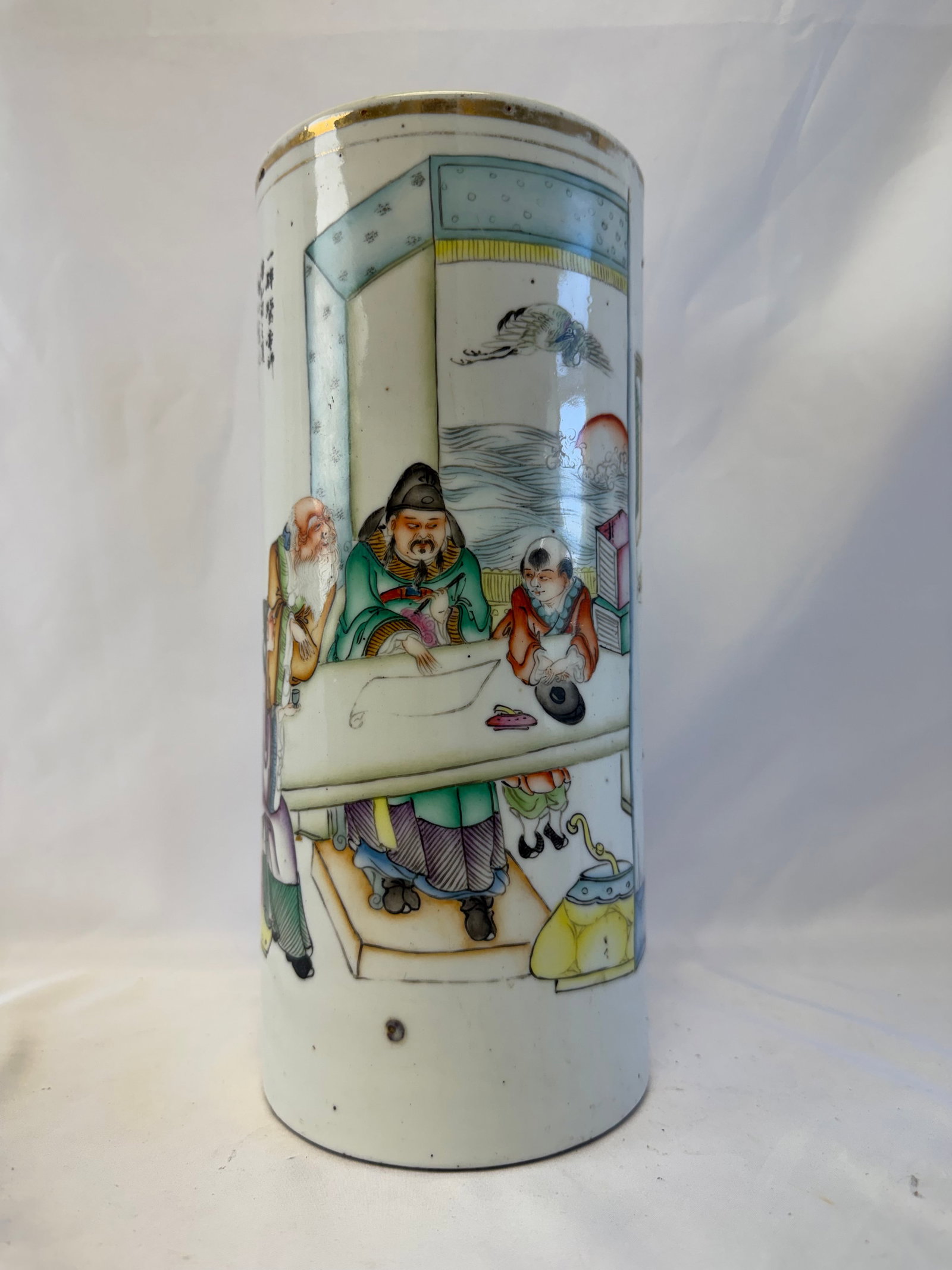 Chinese famille rose porcelain China scholar hat stand vase: Size: 11 inch. Provenance: From bear DE collector. Preview Day: Preview open On Sep 5th Sat 10AM-4 PM, welcome. We can offer Affordable, Reliable packing and shipping to all over the world for most it