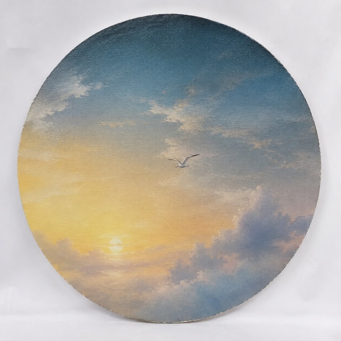 Circular Painting Oil on Canvas A: Size: Framed 12 inch. Provenance: From elkton MD collector. Preview Day: Preview open On Sep 5th Sat 10AM-4 PM, welcome. We can offer Affordable, Reliable packing and shipping to all over the world