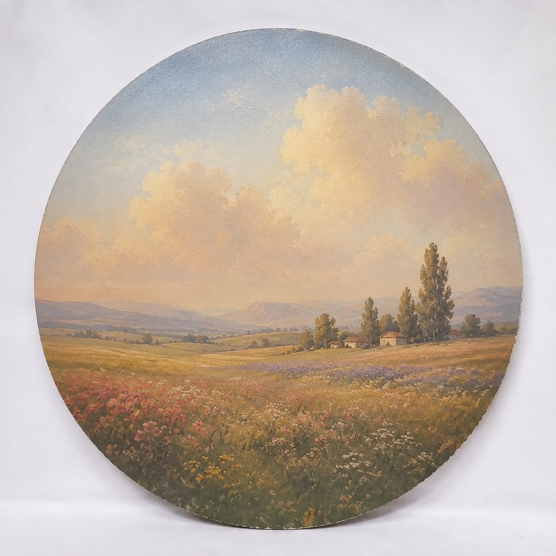 Circular Painting Oil on Canvas C: Size: Framed 12 inch. Provenance: From elkton MD collector. Preview Day: Preview open On Sep 5th Sat 10AM-4 PM, welcome. We can offer Affordable, Reliable packing and shipping to all over the world