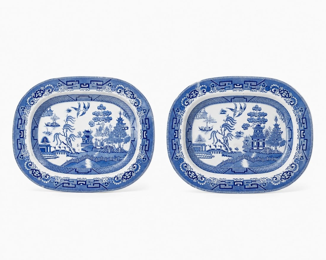 Large Pair Of English Blue And WhitePorcelain Plates: Size: Framed 15 inch. Provenance: From elkton MD collector. Preview Day: Preview open On Sep 5th Sat 10AM-4 PM, welcome. We can offer Affordable, Reliable packing and shipping to all over the world