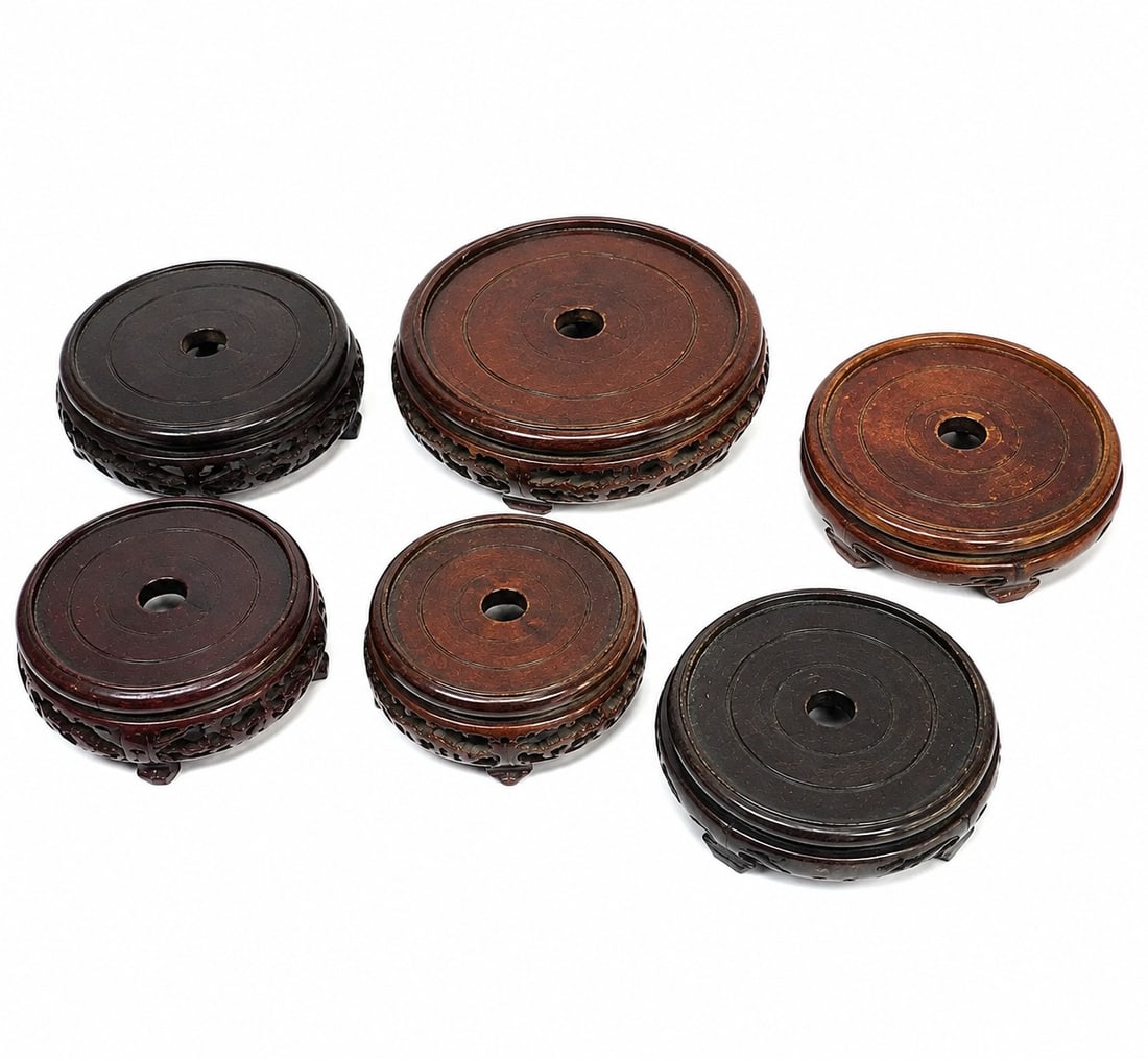 Chinese Wood Bases Set C: Size: 3.5-6 inch. Provenance: From edison NJ collector. Preview Day: Preview open On Sep 5th Sat 10AM-4 PM, welcome. We can offer Affordable, Reliable packing and shipping to all over the world for mo