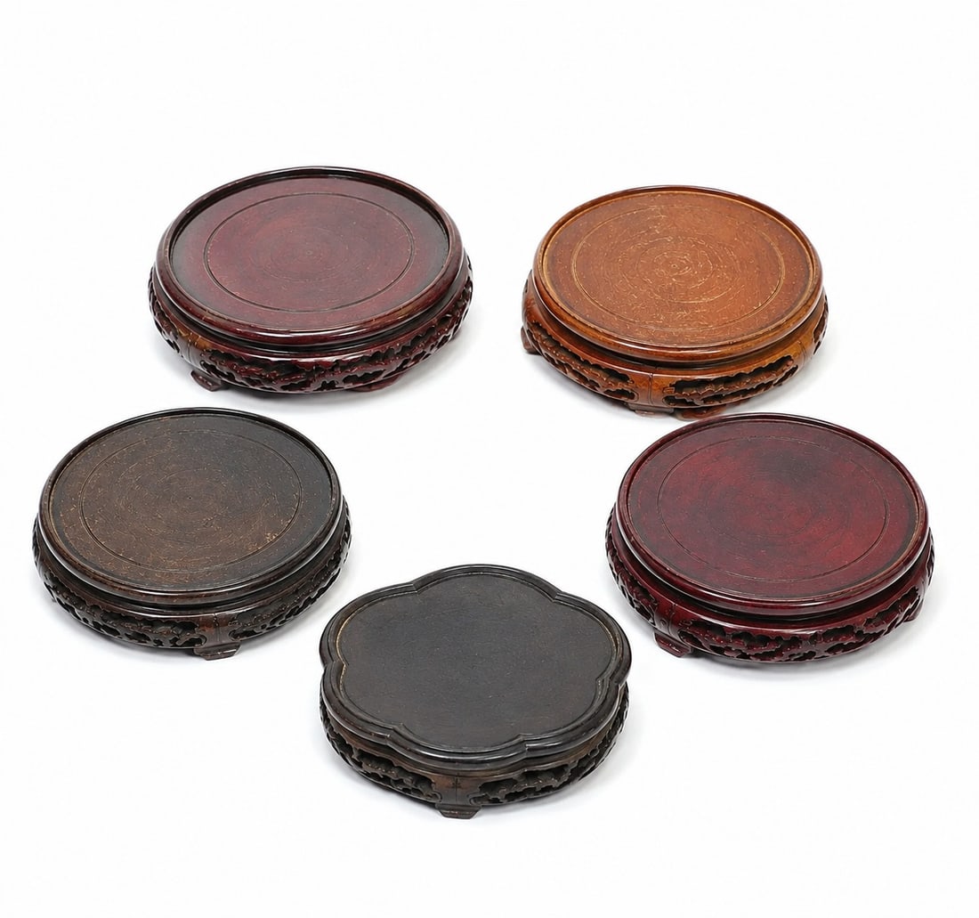 Chinese Wood Bases Set D: Size: 3.5 inch. Provenance: From edison NJ collector. Preview Day: Preview open On Sep 5th Sat 10AM-4 PM, welcome. We can offer Affordable, Reliable packing and shipping to all over the world for most