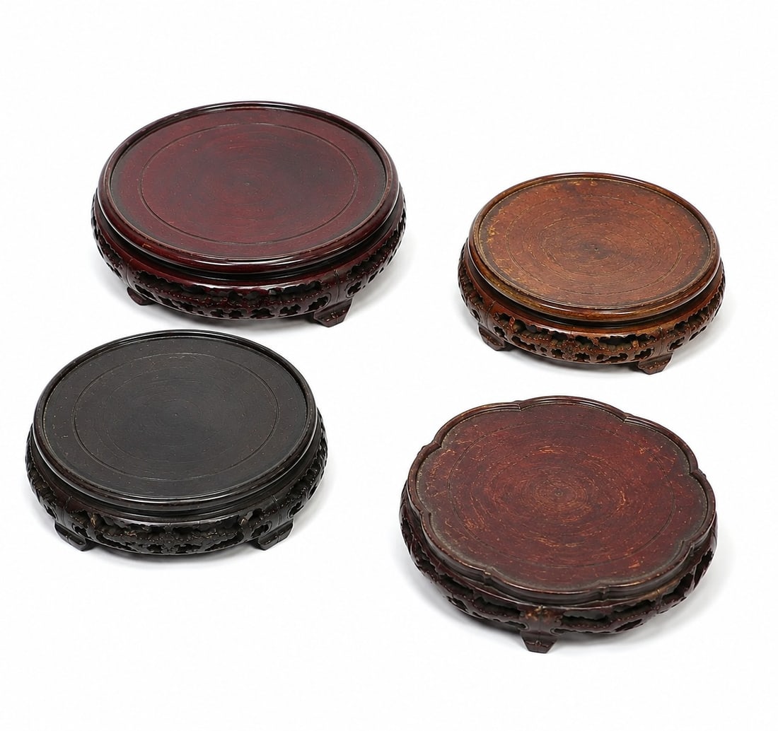 Chinese Wood Bases Set E: Size: 3.5 inch. Provenance: From edison NJ collector. Preview Day: Preview open On Sep 5th Sat 10AM-4 PM, welcome. We can offer Affordable, Reliable packing and shipping to all over the world for most