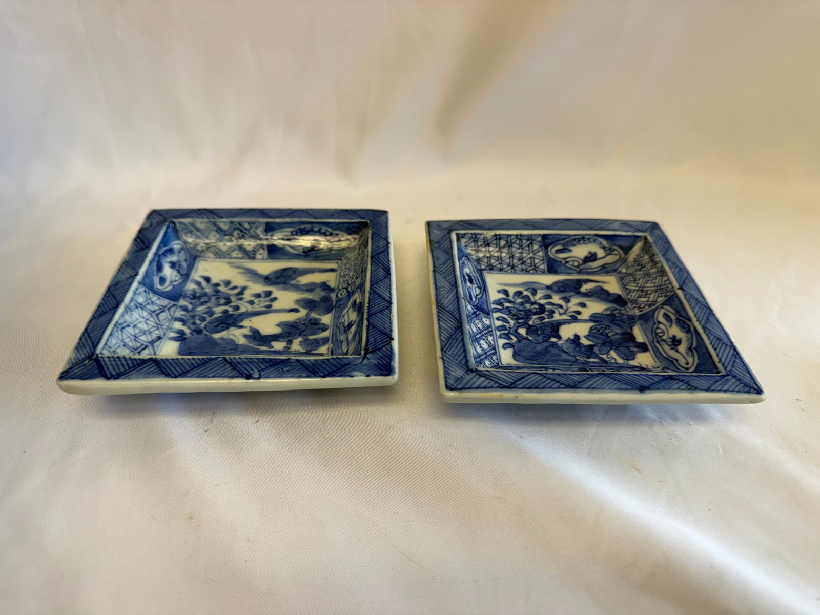 Pair of Japanese blue and white sqaure Porcelain Dishes (1 of 3)