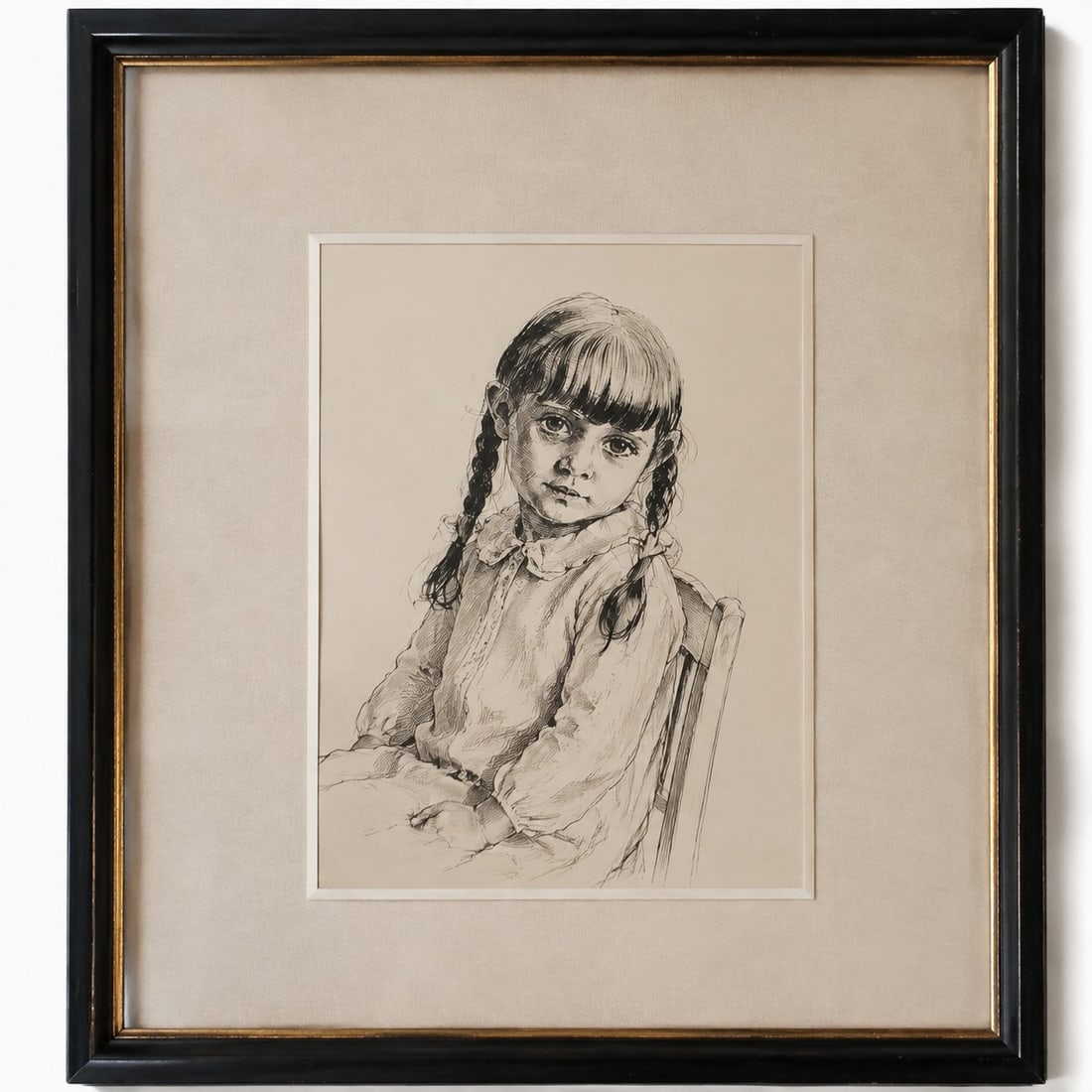 Portrait of a Young Girl with Braids: Size: Framed 19 x 15 inch. Provenance: From harrison NJ collector. Preview Day: Preview open On Sep 5th Sat 10AM-4 PM, welcome. We can offer Affordable, Reliable packing and shipping to all over the w