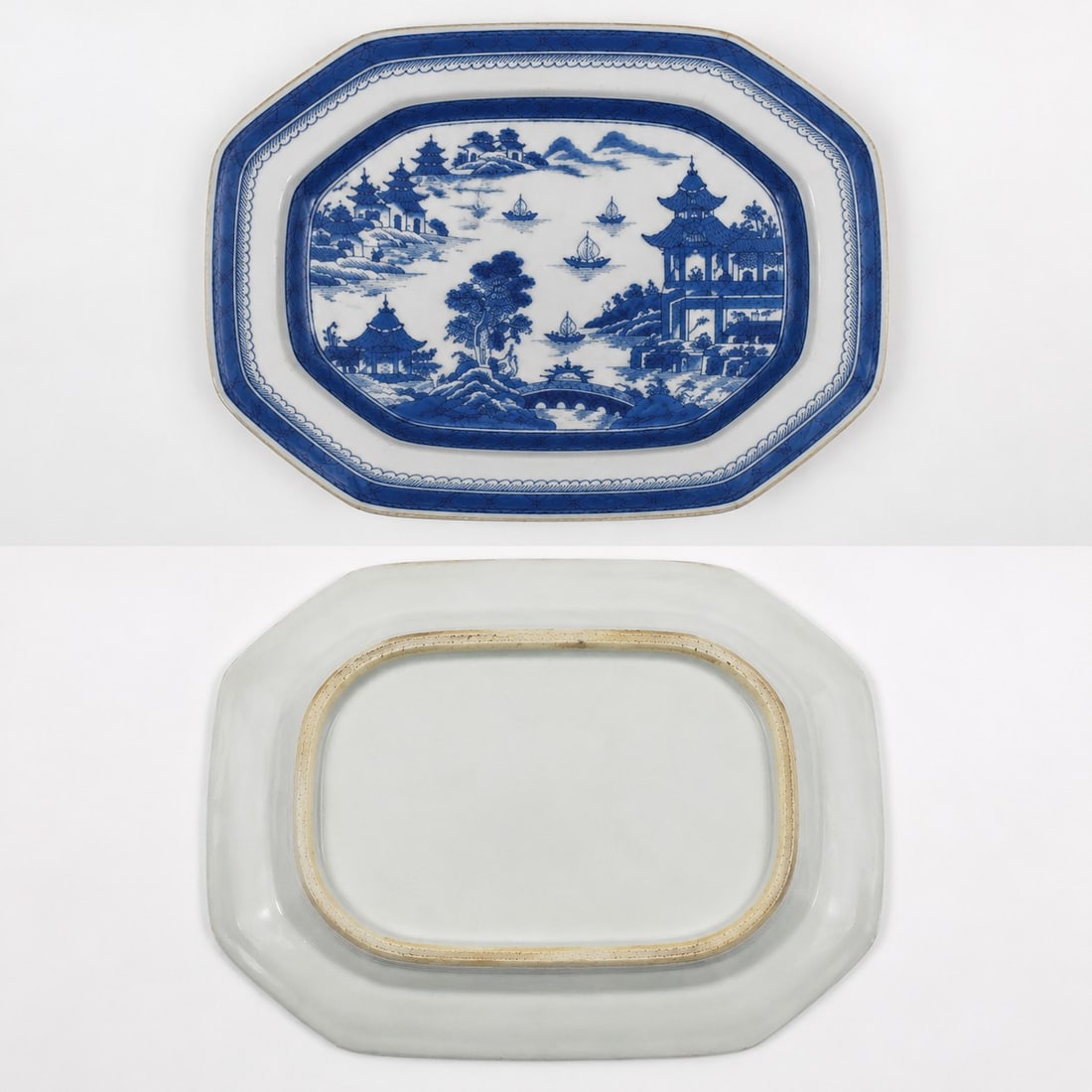 Chinese Blue And White landscape Porcelain Platter: Size: 12 x 10 inch. Provenance: From newark DE collector. Preview Day: Preview open On Sep 5th Sat 10AM-4 PM, welcome. We can offer Affordable, Reliable packing and shipping to all over the world for 