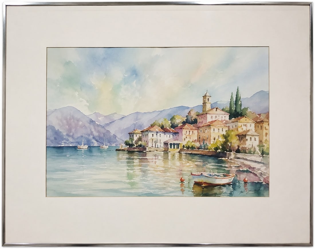 Watercolor on Paper Painting town: Size: Framed 36 x 28 inch. Provenance: From hockessin DE collector. Preview Day: Preview open On Sep 5th Sat 10AM-4 PM, welcome. We can offer Affordable, Reliable packing and shipping to all over the