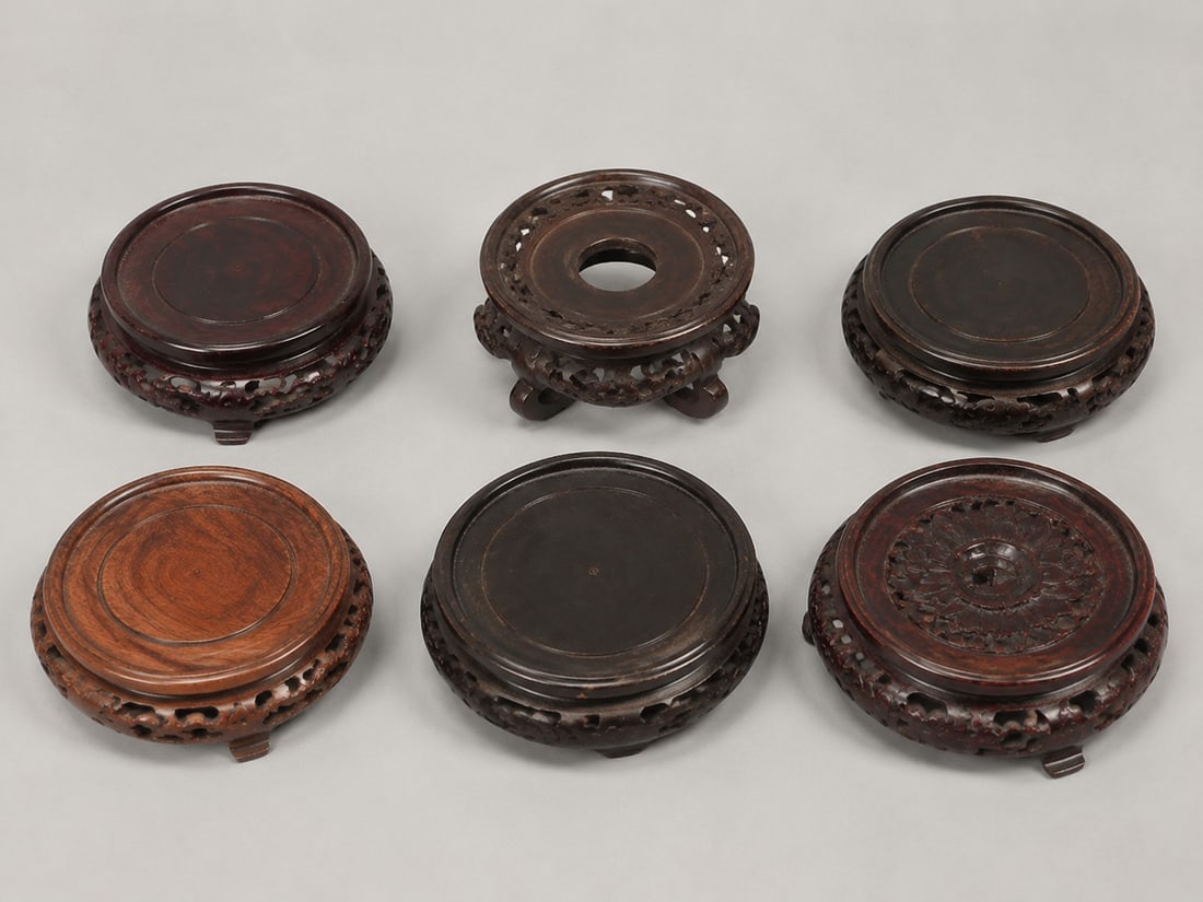 Set of 6 wooden stands: Size: 3.6 inch. Provenance: From malvern PA collector. Preview Day: Preview open On Sep 5th Sat 10AM-4 PM, welcome. We can offer Affordable, Reliable packing and shipping to all over the world for mos