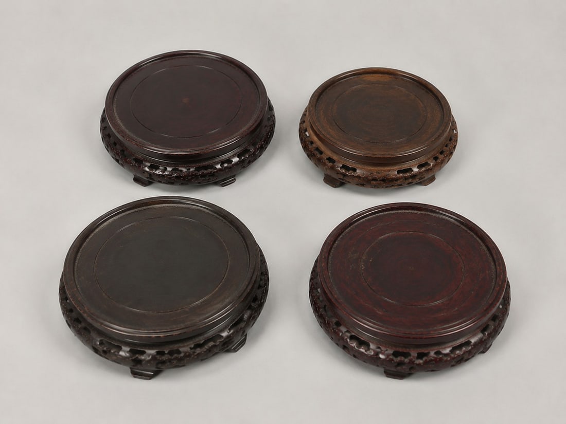 Set of 4 wooden stands: Size: 3.9 inch. Provenance: From malvern PA collector. Preview Day: Preview open On Sep 5th Sat 10AM-4 PM, welcome. We can offer Affordable, Reliable packing and shipping to all over the world for mos