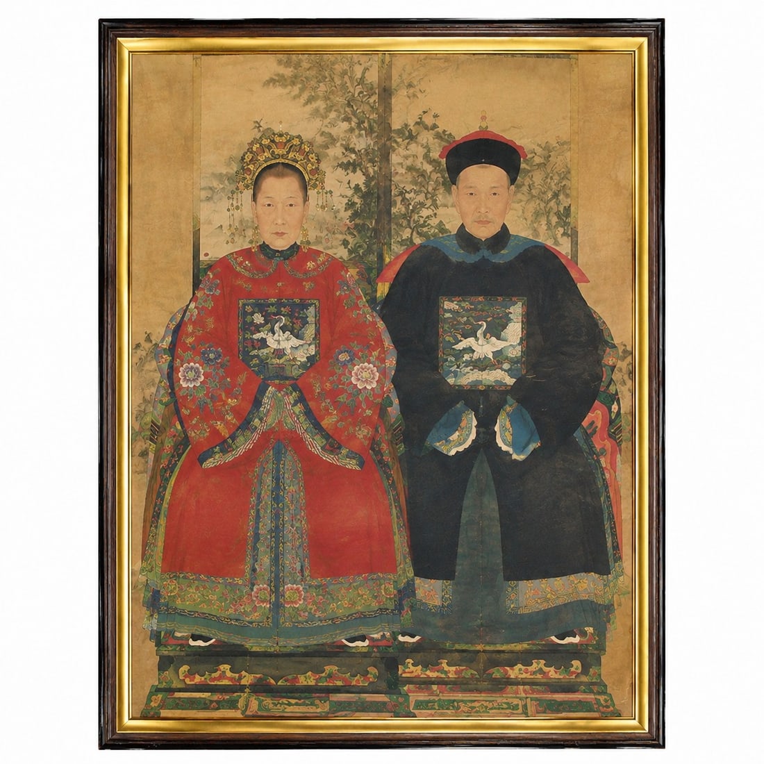 Chinese Ancestor Portrait Painting Framed: Size: 51.5 x42.5 inch. Provenance: From malvern PA collector. Preview Day: Preview open On Sep 5th Sat 10AM-4 PM, welcome. We can offer Affordable, Reliable packing and shipping to all over the world 
