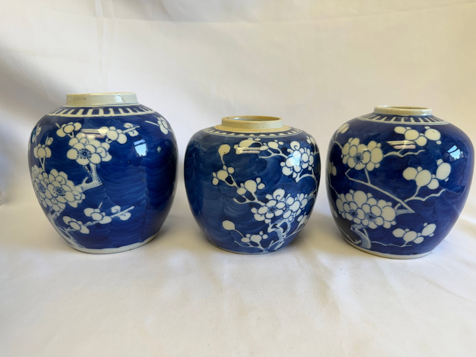 Set of 3 Chinese blue and white plum Porcelain jars (1 of 8)