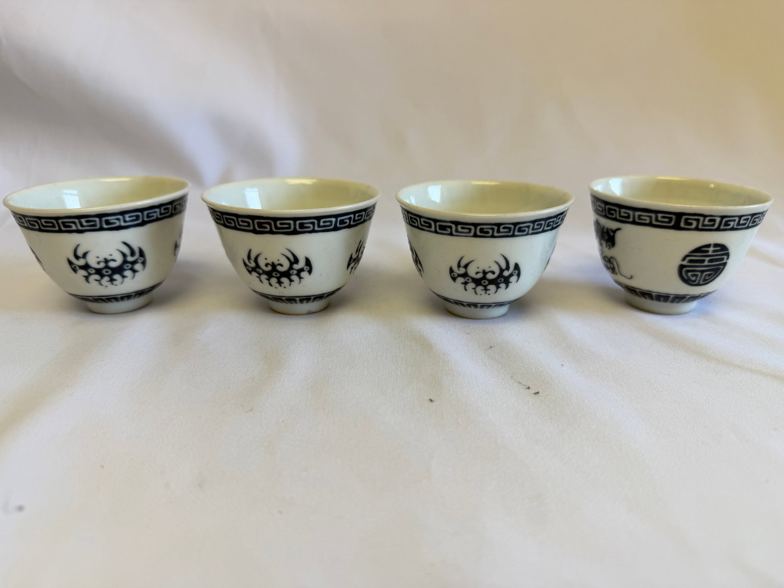 Set of 4 Chinese blue famille rose pattern cups: Size: 2.7 inch. Provenance: From Newport DE collector. Preview Day: Preview open On Sep 5th Sat 10AM-4 PM, welcome. We can offer Affordable, Reliable packing and shipping to all over the world for mos