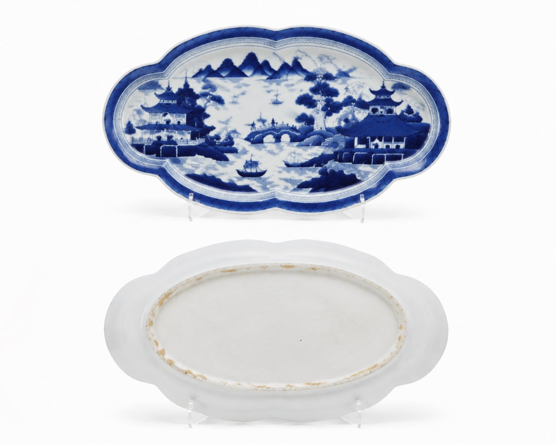 Chinese Canton Blue Export landscape Porcelain plate: Size: 12 inch. Provenance: From Allentown PA collector. Preview Day: Preview open On Sep 5th Sat 10AM-4 PM, welcome. We can offer Affordable, Reliable packing and shipping to all over the world for mo
